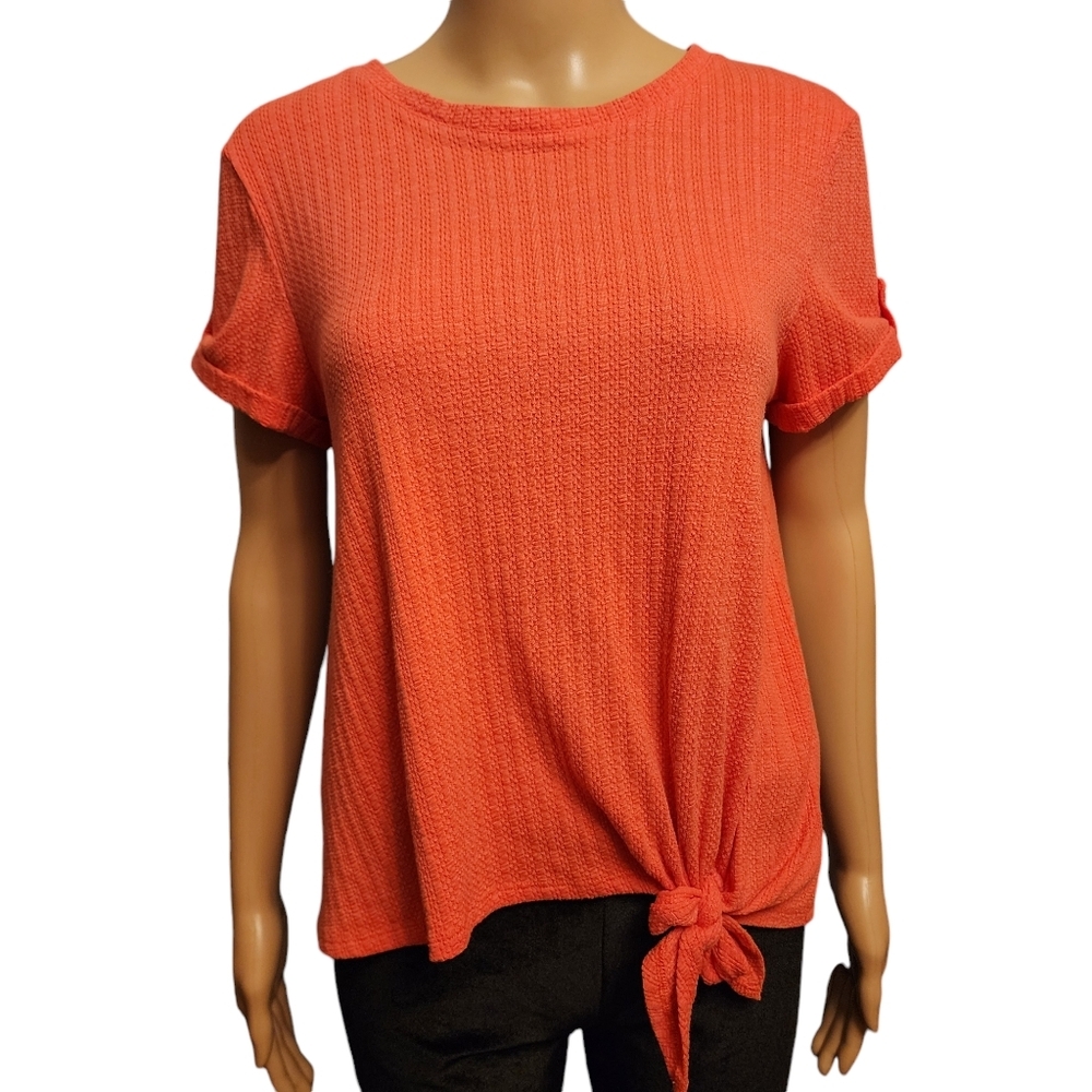 Melissa Paige Coral Knit Short Sleeve Side Tie Top Size MP